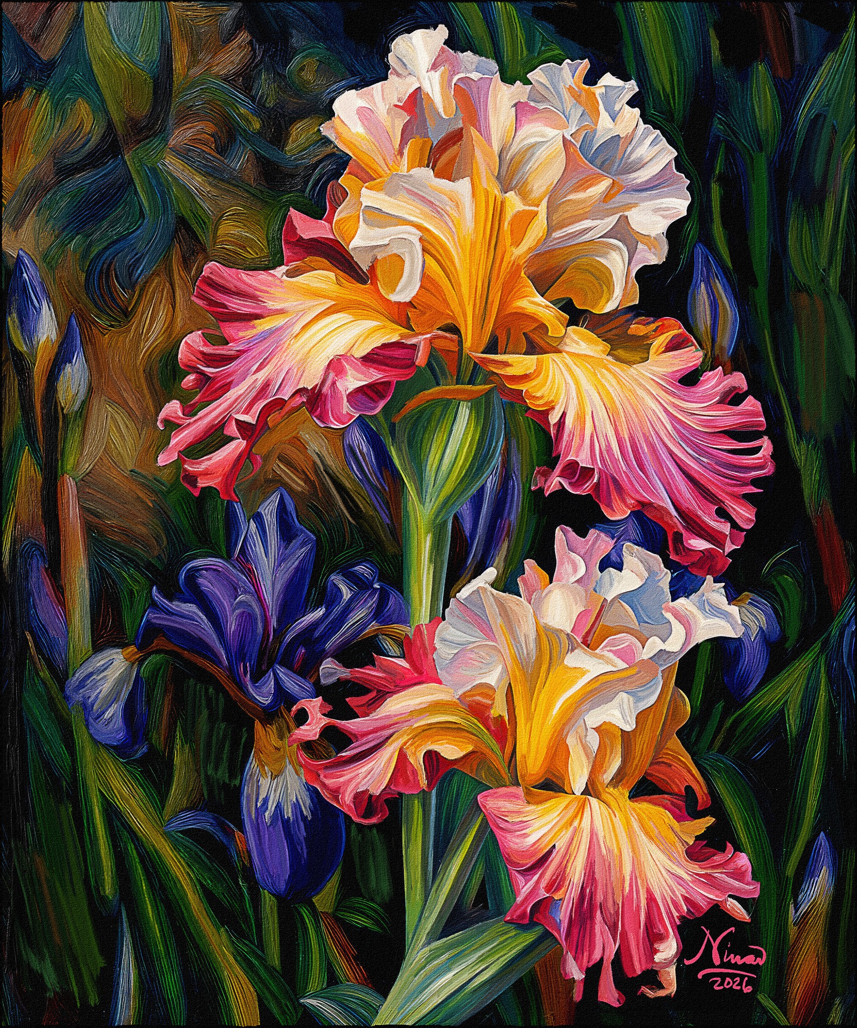 Rainbow Irises Impasto